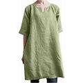 Odeerbi Summer 2024 Casual Dresses For Women Fashion V-Neck Solid Half Short Sleeve Dress Poket Knee Length Dress Green