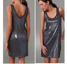 Vince Xs Sequined Scoopneck Sleeveless Tank Mini Dress In Gray