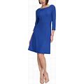 Tommy Hilfiger Petite 3/4-Sleeve Textured Knit Dress - Majorelle Blue - Size 4P