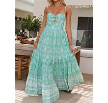 Women's Casual Dress Swing Dress Floral Geometric Backless Print Strap Long Dress Maxi Dress Ethnic Vacation Sleeveless Summer