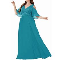 Mother Of The Bride Dresses Plus Size For Wedding Lace V Neck Evening Dress With Sleeves Long Chiffon Formal Gowns