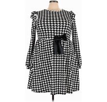 Shein Cocktail Dress Square Long Sleeve: Black Houndstooth Dresses - Women's Size 2X