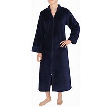 Miss Elaine Women's Long Fleece Robe, Long Sleeves And Zipper Front Closure, Collared Neck With Side Pockets