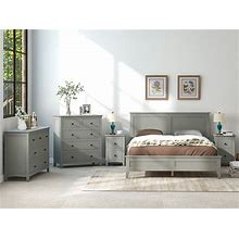 Gray Solid Wood 5 Pieces Full Bedroom Sets Bed And Nightstand2 And Chest And Dresser