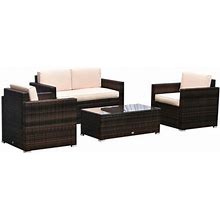 Outsunny 4-Piece Rattan Furniture Set Chairs Loveseat And Table Beige
