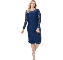 Plus Size Women's Stretch Lace Shift Dress By Jessica London In Evening Blue (Size 40)