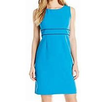 Kasper Petite Azure Blue Short Sleeve Stretch Crepe Sheath Dress, 6P -