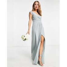 TFNC Bridesmaid Lace Back Maxi Dress In Sage Green - Green (Size: 6)
