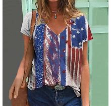 Wqjnweq Plusclearance Fourth Of July Clothes For Girls Misses V-Neck Independence Day Print T-Shirts Fashion Comfortable Female Blouses Tops