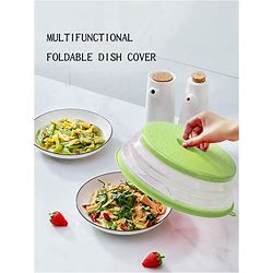 Vented Collapsible Microwave Splatter Cover For Food,Kitchen Dish Bowl Plate Lid Can Be Hung,Fruit Drainer Basket,Green
