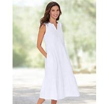 Appleseeds Women's Nantucket Cotton Tiered Dress - White - PS - Petite