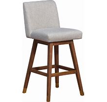 Basila Swivel Bar Stool In Brown Oak Wood Finish With Taupe Fabric, Bar Stools, By Armen Living