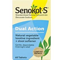 Senokot-S Natural Vegetable Laxative Ingredient Plus Stool Softener, Tablets, 60 Tablets