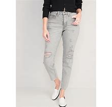 Old Navy Curvy High-Waisted Button-Fly OG Straight Ripped Gray Jeans For Women
