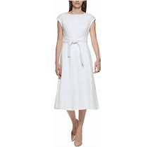Calvin Klein Dresses | Calvin Klein Womens Ivory Lined Tie Belt Sleeveless Midi Fit + Flare Dress 4 | Color: Cream | Size: 4