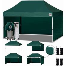 Eurmax USA 10'X15' Ez Pop-Up Canopy Tent Commercial Instant Canopies With 4 Removable Zipper End Side Walls And Roller Bag, Bonus 4 Sandbags(Forest