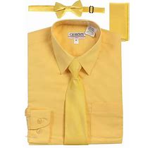 Gioberti Boy's Long Sleeve Dress Shirt + Solid Tie, Bow Tie, And Hanky, Size: 16, Yellow