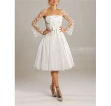Women Beaded Wedding Short Dress With Bolero / Size S / White Lace Embellished Tulle Clothing / Ready To Ship