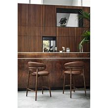Calligaris Oleandro Stool W/ Rounded Back & Wooden Base Wood/Upholstered In Brown | 36.63 H X 22.88 W X 21.38 D In | Wayfair