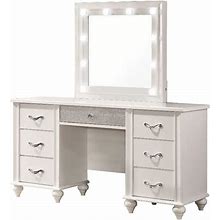 Pemberly Row 7-Drawer Wood Vanity Desk With Lighted Mirror White