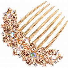 Sankuwen Women Rhinestone Inlaid Flower Hair Comb Hairpin Barrette Accessory,Also Perfect Mother's Day Gifts For Mom (Champagne)