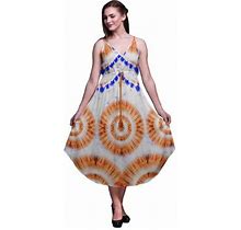 Bimba Tie-Dye Women Printed Sleeveless Midi Strappy Bohemian Beach Dress-Medium