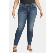 Plus Size Jeans Silver Jeans Co.® Women's Elyse Straight Curvy Mid Rise Ripped Jean Blue Denim Size 24W - Maurices