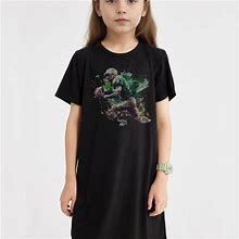 Teen Girls, Football Player 3D Pattern Casual Short Sleeve T-Shirt, Blouses Dress Summer Comfy Loose Tee Dresses For 13-16,Black,User-Friendly,Temu