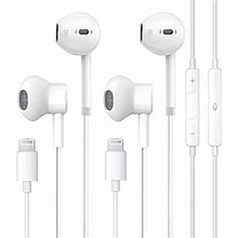 2 Pack Apple Earbuds Headphones With Lightning Connector[Apple Mfi Certified] Microphone With Built-In Remote To Control Music, Phone Calls, And Volu