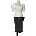 Vintage Capriccio Womens Ruched Drop Waist Dress Black And White Silk