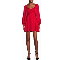 B. Darlin Satin Long Sleeve Tie Waist Mini Dress, Womens, Juniors, 1, Red