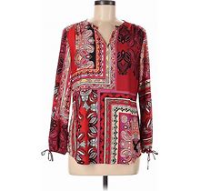 Chico's Long Sleeve Blouse: Red Paisley Tops - Women's Size Medium Petite - Paisley Wash