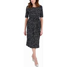 Kasper Women's Dot-Print Fit & Flare Midi Dress - Black/Vanilla Ice - Size 16