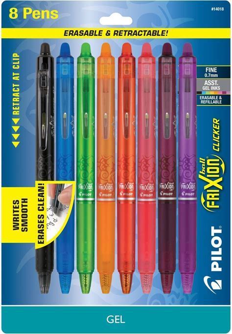 8Ct Frixion Clicker Erasable Gel Pens Fine Point 0.7mm Assorted Inks