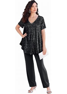 Plus Size Women's Sequin Tunic & Pant Set By Roaman's In Black (Size 24 W) Made In USA Formal Sparkly Chiffon