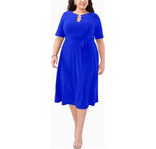 Msk Plus Size Tie-Waist Hardware A-Line Dress - Goddess Blue - Size 1X