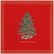 Red Merry Christmas Cocktail Napkins, Set Of 20 Red Traditional Beverage Napkins With A Christmas Tree And Text