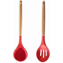 Silicone Cooking Utensil Set, Kitchen Utensils 2 Pcs Cooking Utensils Set Non-Sticksoup Spoon + Drain (Red)