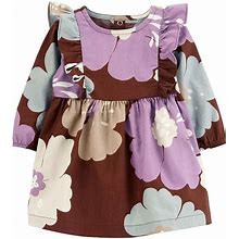 Baby Girl Carter's Floral Flutter Shoulder Twill Dress & Diaper Cover, Girl's, Size: Newborn, Brown