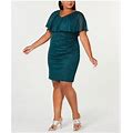 Connected Apparel Womens Green Ruffled Short Sleeve V Neck Above The Knee Cocktail Body Con Dress 14W