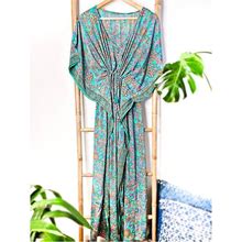 Kaftan Dress | Turquoise Coral | Plant Based Silk | Silk Dress | Floral Paisley | Boho Chic Maternity Dress | Gift Ideas