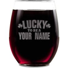 Custom Lucky To Be Stemless Wine Glass - Engraved (Single) - Clear