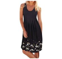 Yubnlvae Dresses For Women's Summer New Style O-Neck Print Casual Sleeveless Beach Dress Short Dress - Black M