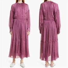 Vince Dresses | Vince Pleated Long Sleeve Silk Maxi Dress | Color: Purple | Size: Xs