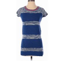 Made For Me To Look Amazing Casual Dress - Bodycon Crew Neck Short Sleeves: Blue Print Dresses - Women's Size Small