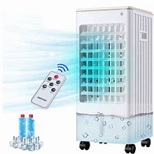 21.25 in. Floor Fan Portable Evaporative Air Cooler Fan In White With Anion Humidify And Remote Control
