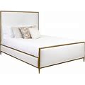 Valerie Modern Classic Royal White Upholstered Brass Frame Classic Bed - Queen | Kathy Kuo Home
