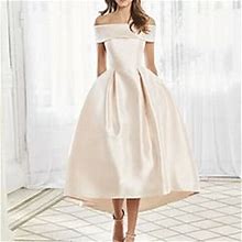 Lightinthebox Chocolate A-Line Mother Of The Bride Dress Wedding Guest Elegant Off Shoulder Ankle Length Satin Short Sleeve With Pleats 2024