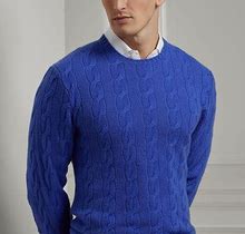 Ralph Lauren Cable-Knit Cashmere Sweater - Size L In Classic Copen Blue