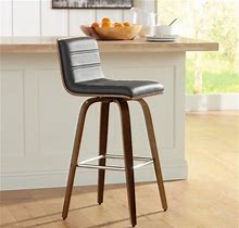 Armen Living Vienna Walnut Swivel Bar Stool 29 1/2" High Modern Gray Upholstered Cushion With Low Backrest Footrest For Kitchen Counter Height Island